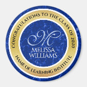 Eleganter Abschluss Monogram Blue Marble Gold Foil Magnet (Vorne)