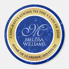Eleganter Abschluss Monogram Blue Marble Gold Foil Magnet