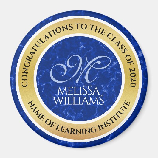 Eleganter Abschluss Monogram Blue Marble Gold Foil Magnet (Vorne)