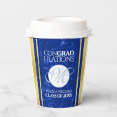 Eleganter Abschluss Monogram Blue Marble Gold Foil Pappbecher (Rückseite)