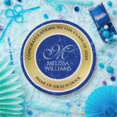 Eleganter Abschluss Monogram Blue Marble Gold Foil Pappteller (Party)