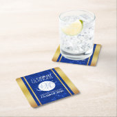 Eleganter Abschluss Monogram Blue Marble Gold Foil Rechteckiger Pappuntersetzer (Vor Ort)