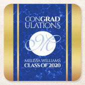 Eleganter Abschluss Monogram Blue Marble Gold Foil Rechteckiger Pappuntersetzer (Vorderseite)