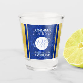 Eleganter Abschluss Monogram Blue Marble Gold Foil Schnapsglas