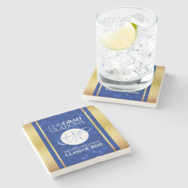 Eleganter Abschluss Monogram Blue Marble Gold Foil Steinuntersetzer