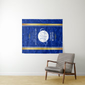 Eleganter Abschluss Monogram Blue Marble Gold Foil Wandteppich (Beispiel (Horizontal))