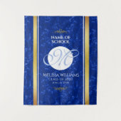 Eleganter Abschluss Monogram Blue Marble Gold Foil Wandteppich (Vorderseite)