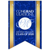 Eleganter Abschluss Monogram Blue Marble Gold Foil Wimpelkette (Zweite Fahne)