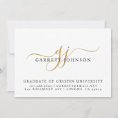 Eleganter Abschluss Name Gold Monogram Ankündigung (Rückseite)