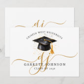 Eleganter Abschluss Name Gold Monogram Ankündigung (Vorne/Hinten)
