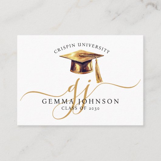 Eleganter Abschluss Name Gold Monogram Telefonnummerkarte (Vorderseite)