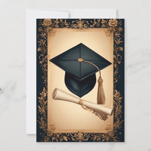 Eleganter Abschluss-Rahmen mit Mortarboard Einladung (Vorderseite)