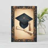Eleganter Abschluss-Rahmen mit Mortarboard Einladung (Stehend Vorderseite)