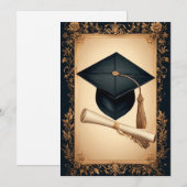 Eleganter Abschluss-Rahmen mit Mortarboard Einladung (Vorne/Hinten)