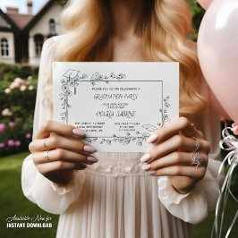 Eleganter Abschluss Schwarz-Weiß-Blumengrenze Einladung