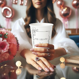 Eleganter Abschluss Schwarz-Weiß-Blumengrenze Pappbecher