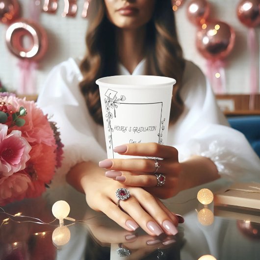 Eleganter Abschluss Schwarz-Weiß-Blumengrenze Pappbecher