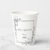 Eleganter Abschluss Schwarz-Weiß-Blumengrenze Pappbecher (Vorderseite)