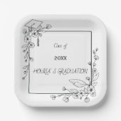 Eleganter Abschluss Schwarz-Weiß-Blumengrenze Pappteller (Vorderseite)