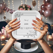 Eleganter Abschluss Schwarz-Weiß-Blumengrenze Pappteller