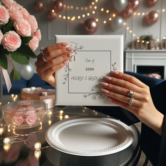 Eleganter Abschluss Schwarz-Weiß-Blumengrenze Serviette