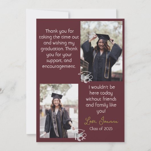 Eleganter Abschluss weiße Cap dank Skript-Foto Dankeskarte (Rückseite)