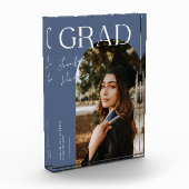 Eleganter Abschlussname und Schule Schieferblau Fotoblock (Links)