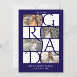 Eleganter Absolvent 5-Fotos Marineblaue Abschlussf Ankündigung