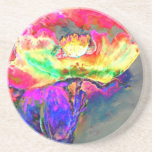 Eleganter abstrakt-gelber Rosa-Blume-Mohn Sandstein Untersetzer (Vorne)