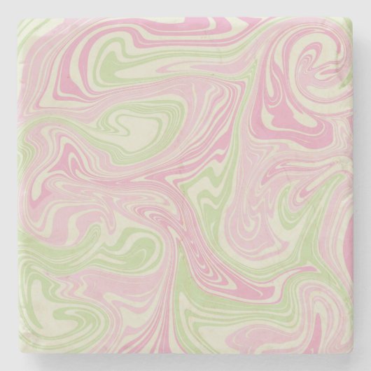 Eleganter Abstrakt rosa grüner Marmorretro Wavy Steinuntersetzer (Vorderseite)