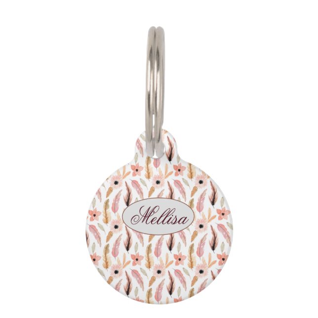 Eleganter Abstrakt rosa Muster Monogramm Name Haustiermarke (Vorderseite)