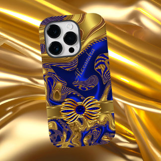 Eleganter Abstrakter Blue-Gold-Bow-Trimm Case-Mate iPhone 14 Pro Hülle