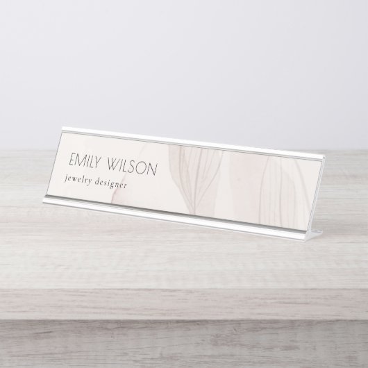 Eleganter Abstrakter Blush Wasserfarbe Foliage Schreibtischnamensplakette (Vorderseite )