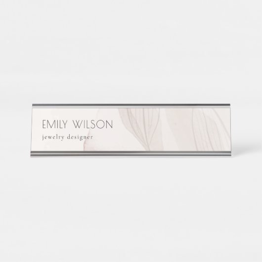 Eleganter Abstrakter Blush Wasserfarbe Foliage Schreibtischnamensplakette (Vorderseite )