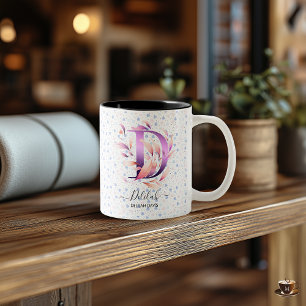 Eleganter abstrakter Boho-Chic-Blumen-Monogramm-Be Zweifarbige Tasse