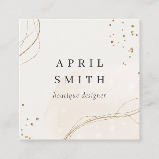 Eleganter Abstrakter Glitzer Ivory Gold QR Code Quadratische Visitenkarte (Vorderseite)