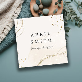 Eleganter Abstrakter Glitzer Ivory Gold QR Code Quadratische Visitenkarte