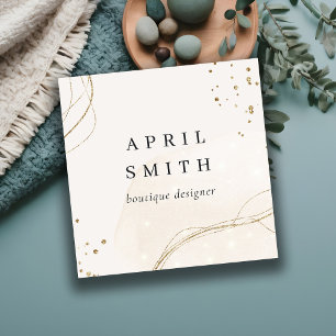 Eleganter Abstrakter Glitzer Ivory Gold QR Code Quadratische Visitenkarte