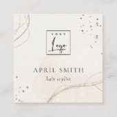 Eleganter Abstrakter Glitzer Ivory Gold QR-Logo Quadratische Visitenkarte (Vorderseite)