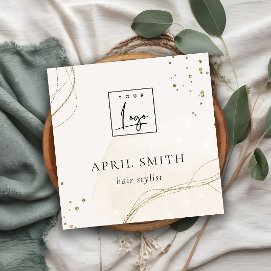 Eleganter Abstrakter Glitzer Ivory Gold QR-Logo Quadratische Visitenkarte