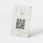 Eleganter Abstrakter Glitzer Ivory Gold QR-Logo Sockelschild (Vorderseite)