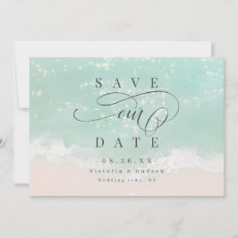 Eleganter abstrakter, glitzernder Strand Save The Date