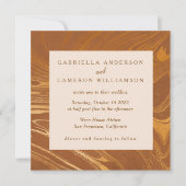 Eleganter Abstrakter Marmor Swirl Golden Brown Wed Einladung (Vorderseite)