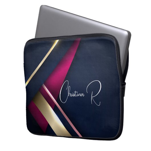 Eleganter Abstrakter Name Laptopschutzhülle (Vorderseite Links)