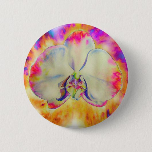 Eleganter abstrakter Retro-Aquarellorchid Button (Vorderseite)