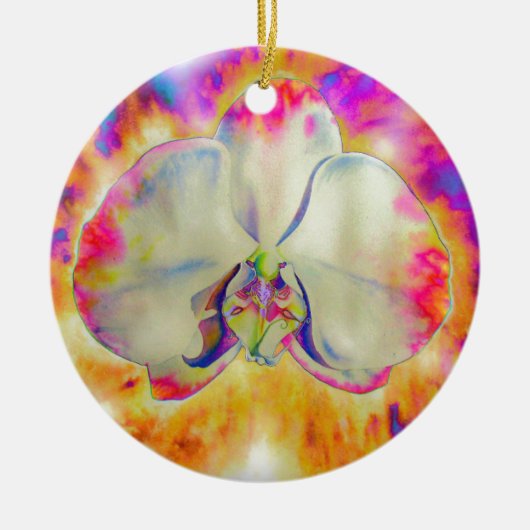 Eleganter abstrakter Retro-Aquarellorchid Keramik Ornament (Vorne)
