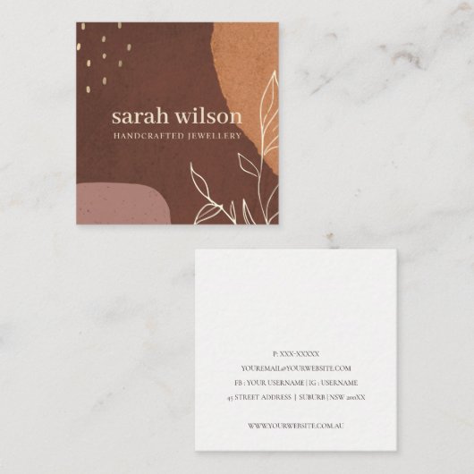 Eleganter Abstrakter Rostbraune Orangenblätterung Quadratische Visitenkarte (Vorne/Hinten)