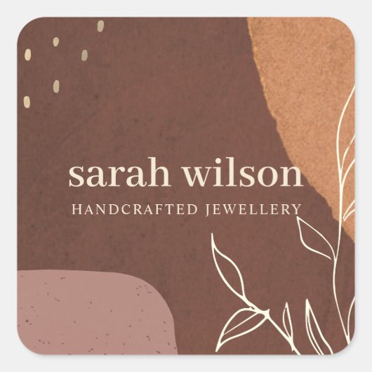 Eleganter Abstrakter Rostbraune Orangenblätterung Quadratischer Aufkleber (Vorderseite)