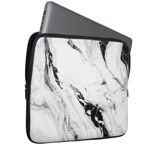 Eleganter abstrakter, schwarz-weißer Marmorstein Laptopschutzhülle (Vorne Rechts)