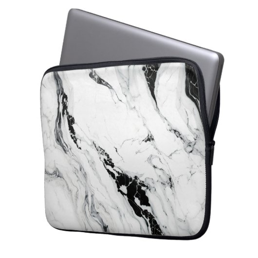 Eleganter abstrakter, schwarz-weißer Marmorstein Laptopschutzhülle (Vorderseite Links)